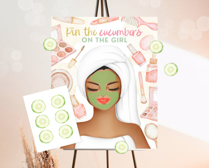 Pin the Cucumbers on The Girl Sign, Spa Party Game Sign, Spa Girls Birthday Game, Glam Makeup Activity, Printable Spa Party Games, GBP09