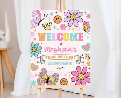 Editable Spring Birthday Welcome Sign, Patch Letter Girl Birthday, Varsity Patch Party Sign, Preppy Welcome Banner, Instant Download, GBP21