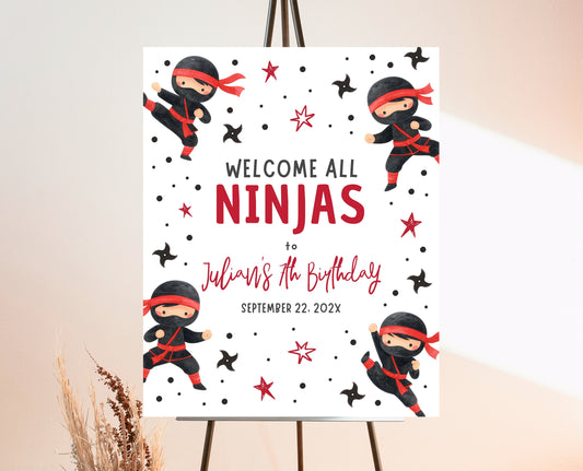Editable Ninja Birthday Welcome Sign Karate Martial Arts Warrior Party Printable Poster Digital Ninja Theme Instant Download Any Age BBP19
