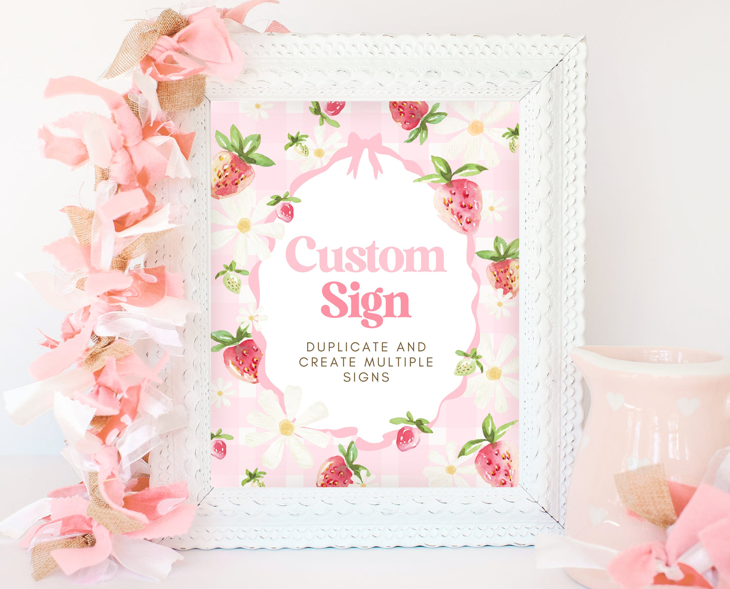 Editable Strawberry Birthday Custom Sign, Whimsical Strawberry Birthday Girl, Printable Pink Strawberries Birthday Custom Banner, GBP06