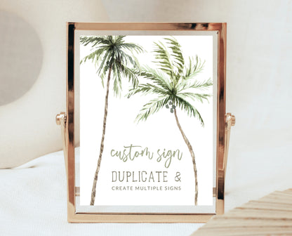 Editable Custom Palm Birthday Sign Poster Banner or Table Sign Summer Beach Party Decor Palm Tree Printable Download Fully Customisable AB11