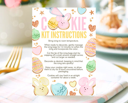 Editable Easter Cookie Kit Instructions Card, Decorate Your Own Easter Bunny Cookie, Cookie Decorating Kit DIY, Printable, Instant Download