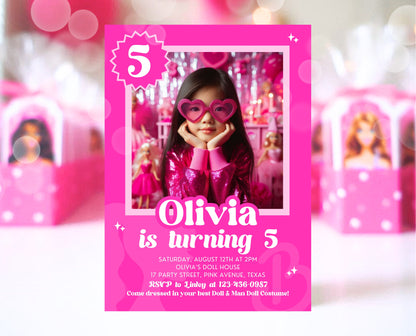 Editable Doll Box Birthday Invitation, Girl Glam Invite, Doll Birthday Invitation, Hot Pink Fashion Invite, Girl Pink Birthday Invite, GBP16