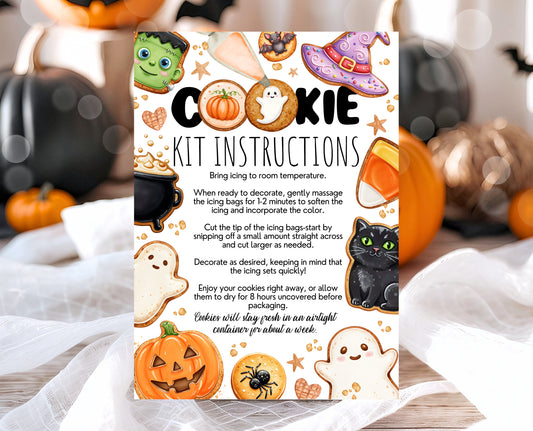 Editable Halloween Cookie Instructions Card Decorate Your Own Spooky Ghost Pumpkin Bat Kit DIY Trick Treat Printable Fall Instant Download