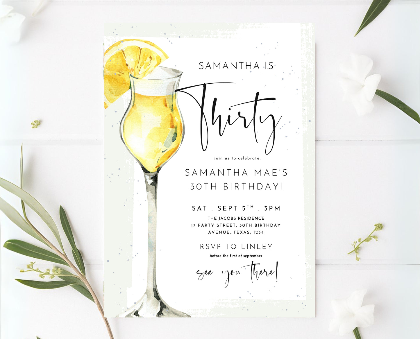 Editable Citrus Cocktail Birthday Invitation Lemon Drink Party Sip Sip It's My Birthday Printable Invite Template Instant Download 30th