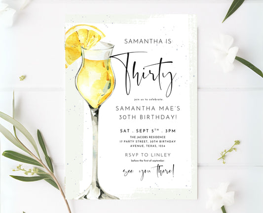 Editable Citrus Cocktail Birthday Invitation Lemon Drink Party Sip Sip It's My Birthday Printable Invite Template Instant Download 30th