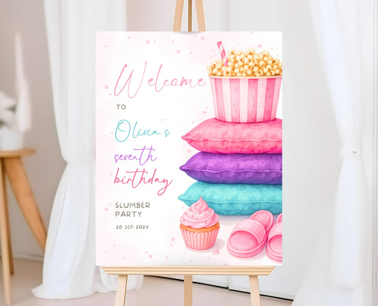 Editable Sleepover Party Welcome Sign Pink Glamping Spa Slumber Tween Teen Birthday Poster Banner Printable Template Instant Download GBP52