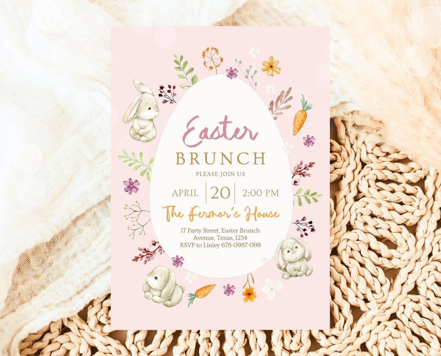 Editable Easter Brunch Invitation, Printable Easter Party Invitation, Scribble Doodle Easter Invite, Pink Floral Easter Brunch Invitation
