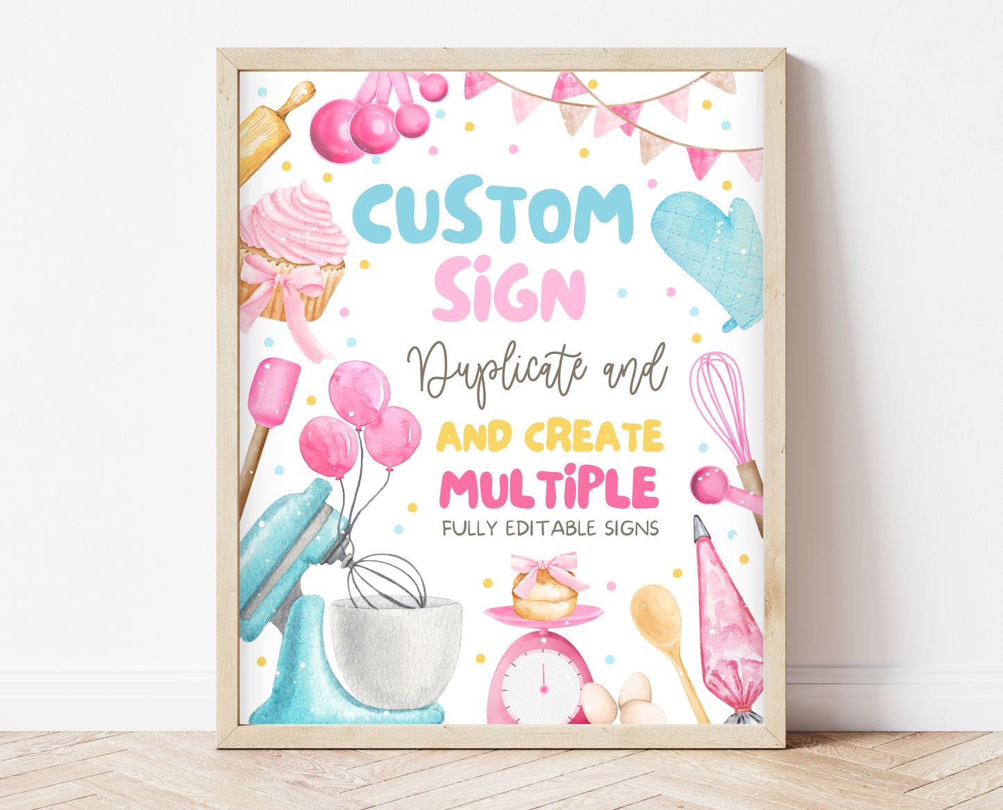 Editable Custom Birthday Party Sign Fully Editable Kids Cooking Party Welcome Poster Chef Party Banner Pink Baking Instant Download GBP50