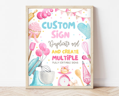 Editable Custom Birthday Party Sign Fully Editable Kids Cooking Party Welcome Poster Chef Party Banner Pink Baking Instant Download GBP50