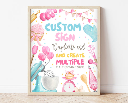 Editable Custom Birthday Party Sign Fully Editable Kids Cooking Party Welcome Poster Chef Party Banner Pink Baking Instant Download GBP50