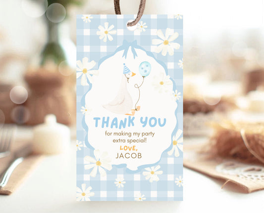 Editable One Silly Goose Birthday Favor Tag, Boy 1st Birthday Thank You Tag, Blue Printable Sign, Goose First Birthday Favor Tags, EPC04