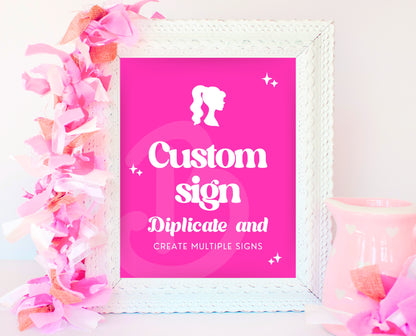 Editable Pink Doll Birthday Custom Sign, Girl Glam Doll Birthday Decorations, Hot Pink Fashion Party, Girl Pink Birthday Custom Sign, GBP16