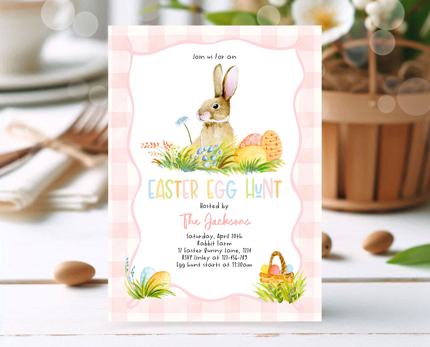 Editable Easter Egg Hunt Invitation, Bunny Invitation, Pink Easter Invitation, Easter Egg Dinner Invitation, Easter Egg Hunt Invite, EPC13