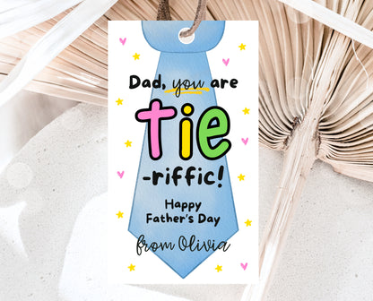 Editable Father's Day Tie Gift Tag, Printable You Are Tie-riffic Favor Tag, Fun Tag for Dad, Suit Tie Fathers Day Gift Tag, Instant Download