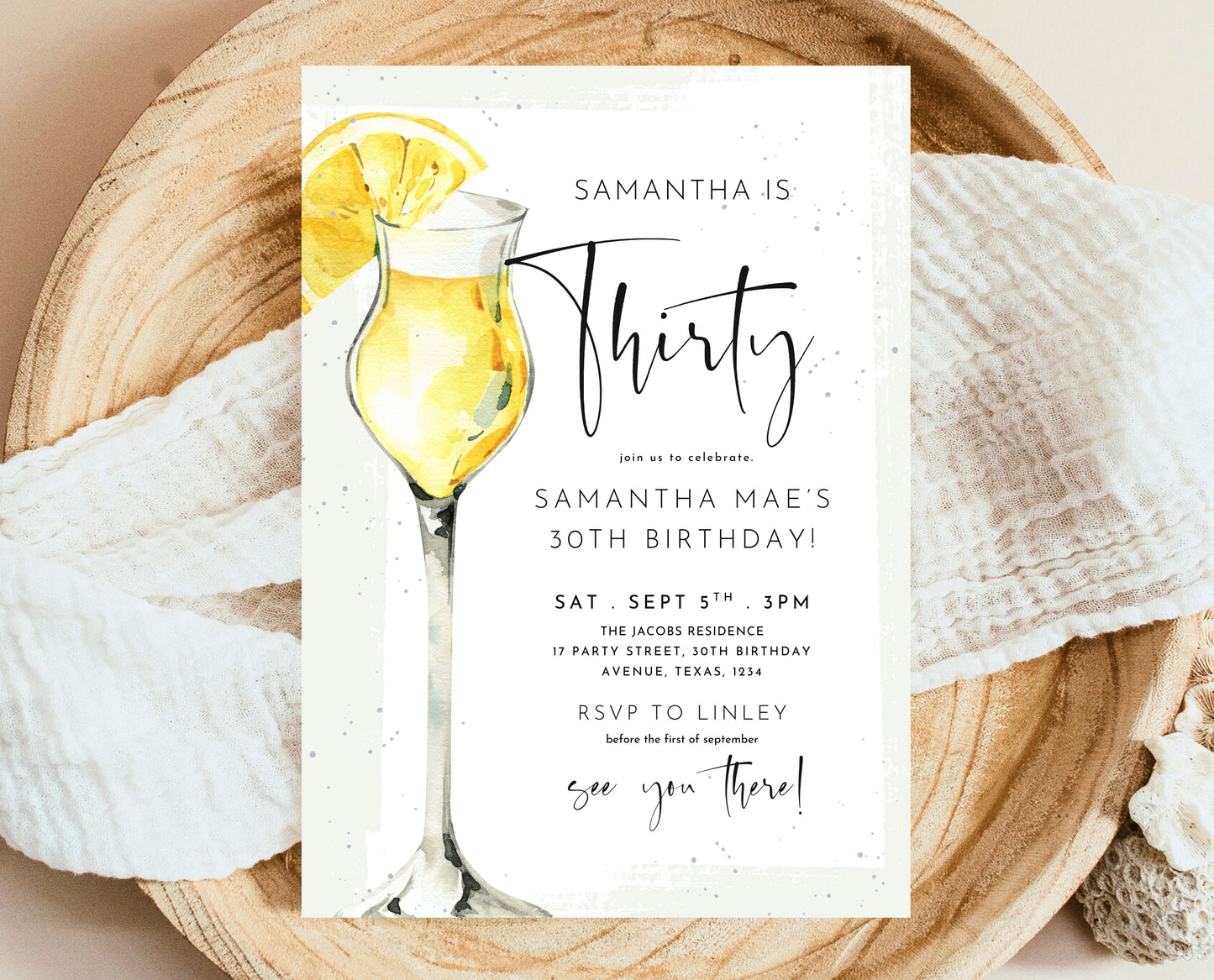 Editable Citrus Cocktail Birthday Invitation Lemon Drink Party Sip Sip It's My Birthday Printable Invite Template Instant Download 30th