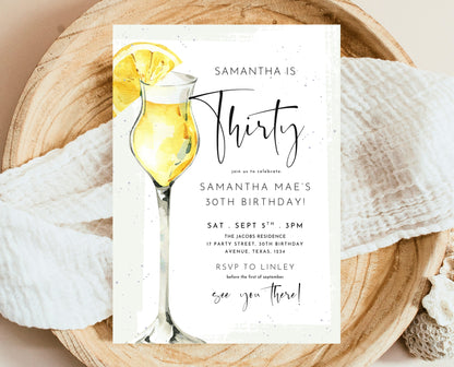 Editable Citrus Cocktail Birthday Invitation Lemon Drink Party Sip Sip It's My Birthday Printable Invite Template Instant Download 30th