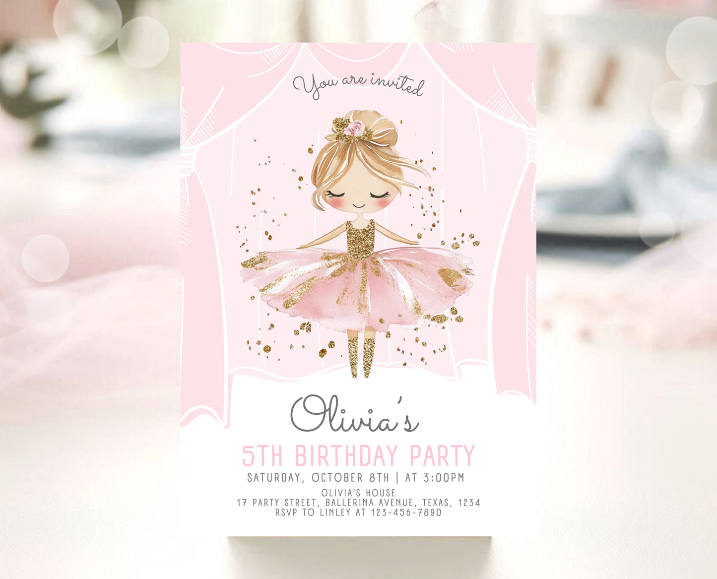 Editable Ballerina Birthday Invitation, Pink Ballet Birthday Invite, Ballet Dancer Party, Printable Ballet Invite, Instant Download, GBP49