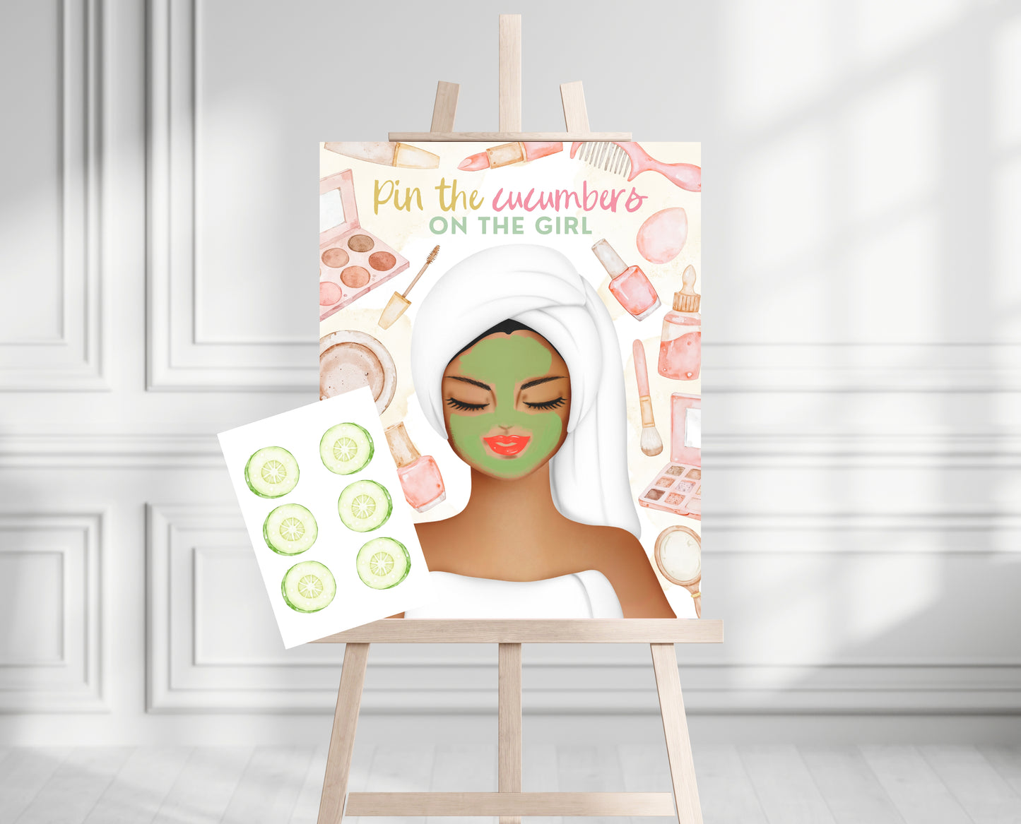 Pin the Cucumbers on The Girl Sign, Spa Party Game Sign, Spa Girls Birthday Game, Glam Makeup Activity, Printable Spa Party Games, GBP09