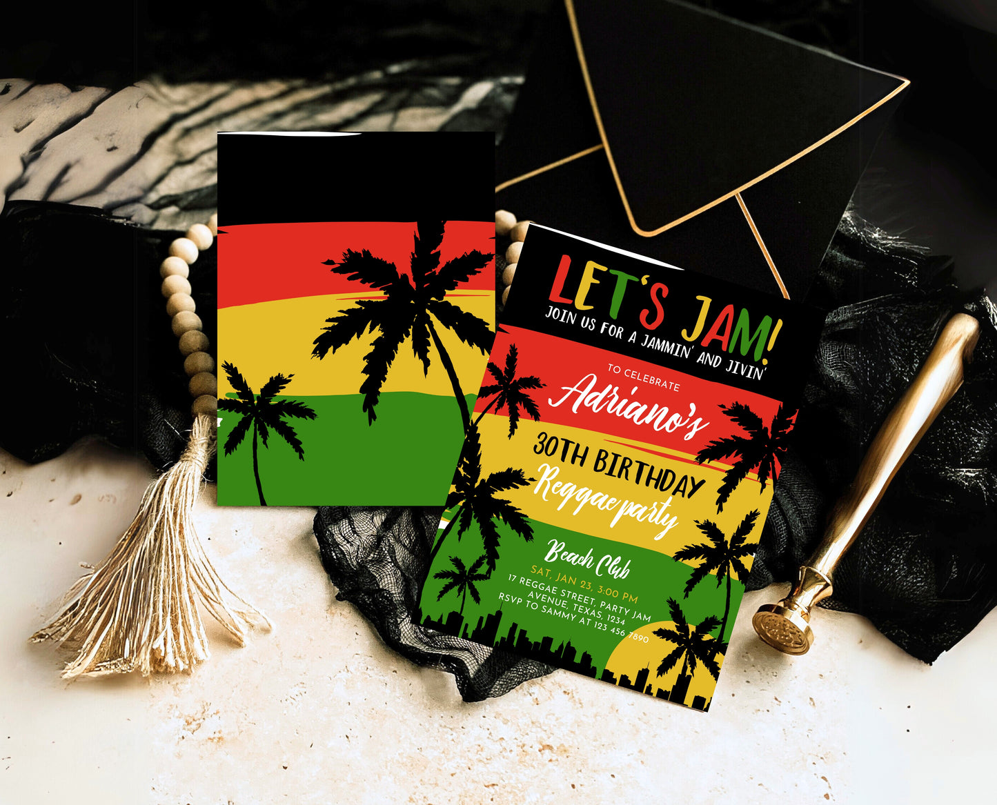 Editable Reggae Birthday Invitation Jamaican Theme Adult Party Template 30th 40th Celebration Printable Tropical Invite AB16