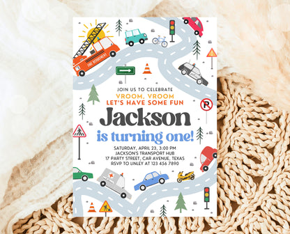 Editable Transport First Birthday Invitation, Truck Birthday Invitation, Cars 1st Birthday Invite, Truck and Cars Birthday Invitation, BBP04