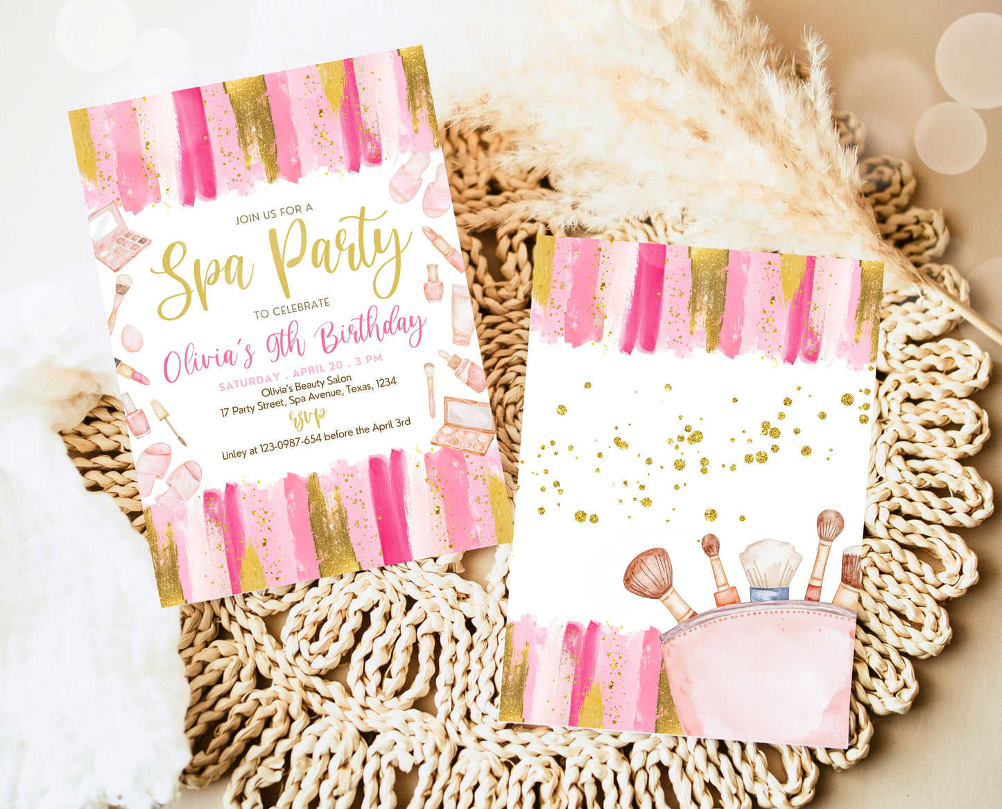 Editable Spa Birthday Invitation, Spa Party Invite, Pamper Birthday Invite, Pink Glam Party Invite, Spa Girls Birthday Invitation, GBP07