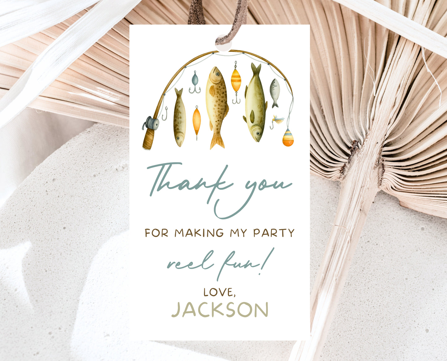 Editable Fishing Birthday Thank You Tag Favor Card Gone Fishing Blue Boy O Fish Ally Party Printable Digital Template Gift Label BBP18