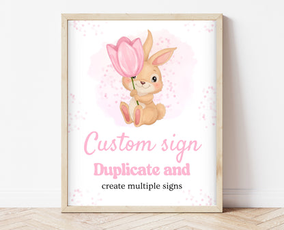 Editable Pink Bunny Birthday Custom Sign, Rabbit Birthday Party, Hop On Over Bunny Birthday, Spring Birthday, Rabbit Custom Banner, EPC15