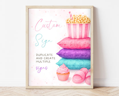 Editable Slumber Party Table Sign Custom Spa Sleepover Glamping Theme Pink Tween Teen Printable Signage Template Instant Download GBP52