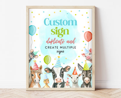 Editable Farm Boy Birthday Custom Sign, Blue Farm Birthday Party, Calling All Party Animals, Blue Boy Farm Animal Party Custom Sign, BBP06