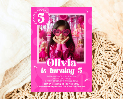 Editable Doll Box Birthday Invitation, Girl Glam Invite, Doll Birthday Invitation, Hot Pink Fashion Invite, Girl Pink Birthday Invite, GBP16