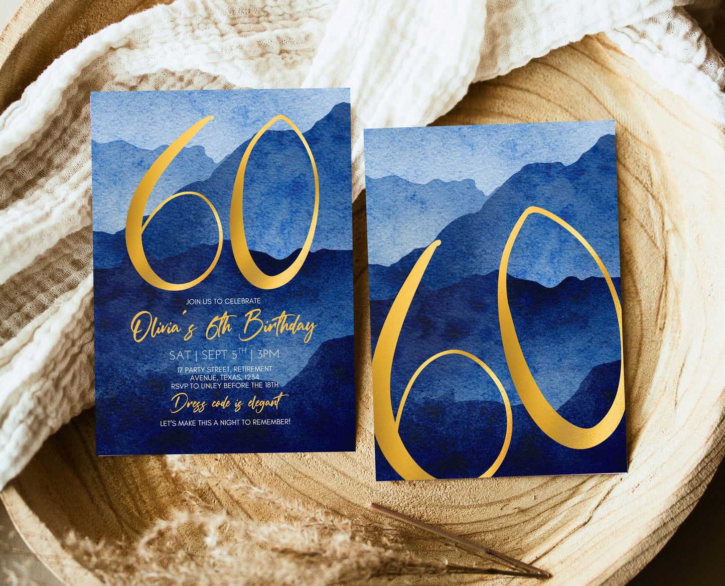 Editable 60th Birthday Invitation, Mobile 60th Birthday Invite, Blue Gold 60th Birthday Decor, 60th Balloon Invite, Instant Download, AB09