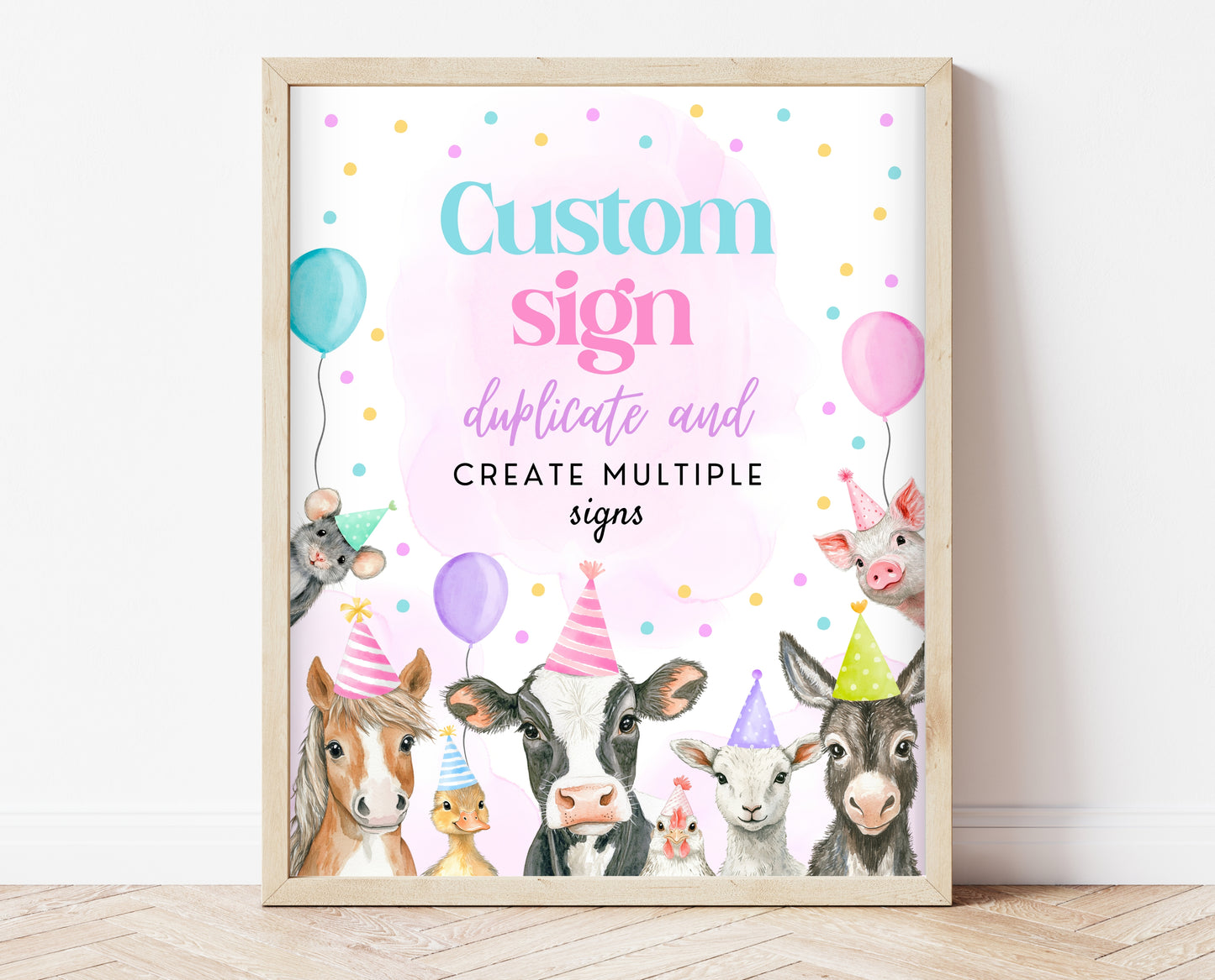 Editable Farm Girl Birthday Custom Sign, Pink Farm Birthday Party Decor, Calling All Party Animals, Pink Rainbow Farm Custom Banner, GBP15