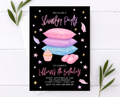 Editable Slumber Birthday Invitation Pink Glamping Spa Sleepover Party Movie Night Tween Teen Printable Template Instant Download GBP53