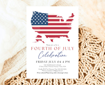 Editable 4th Of July Invitation, Independence Day Invitation, American Barbeque Invitation, July 4th BBQ Invite, Modern July Fourth Invite