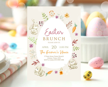 Editable Easter Brunch Invitation, Printable Easter Party Invitation, Scribble Doodle Easter Invite, Boho Floral Easter Brunch Invitation
