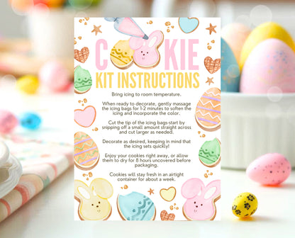 Editable Easter Cookie Kit Instructions Card, Decorate Your Own Easter Bunny Cookie, Cookie Decorating Kit DIY, Printable, Instant Download