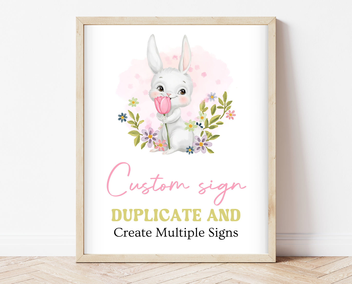 Editable Pink Bunny Birthday Custom Sign, White Bunny Birthday Party, Hop On Over Bunny Birthday, Spring Birthday, Rabbit Custom Sign, EPC16