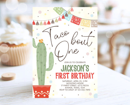 Editable Fiesta Taco Bout One Birthday Invitation, 1st Fiesta Birthday, Cactus Mexican Invite, Boy, Girl, Instant Download, Printable, BBP05