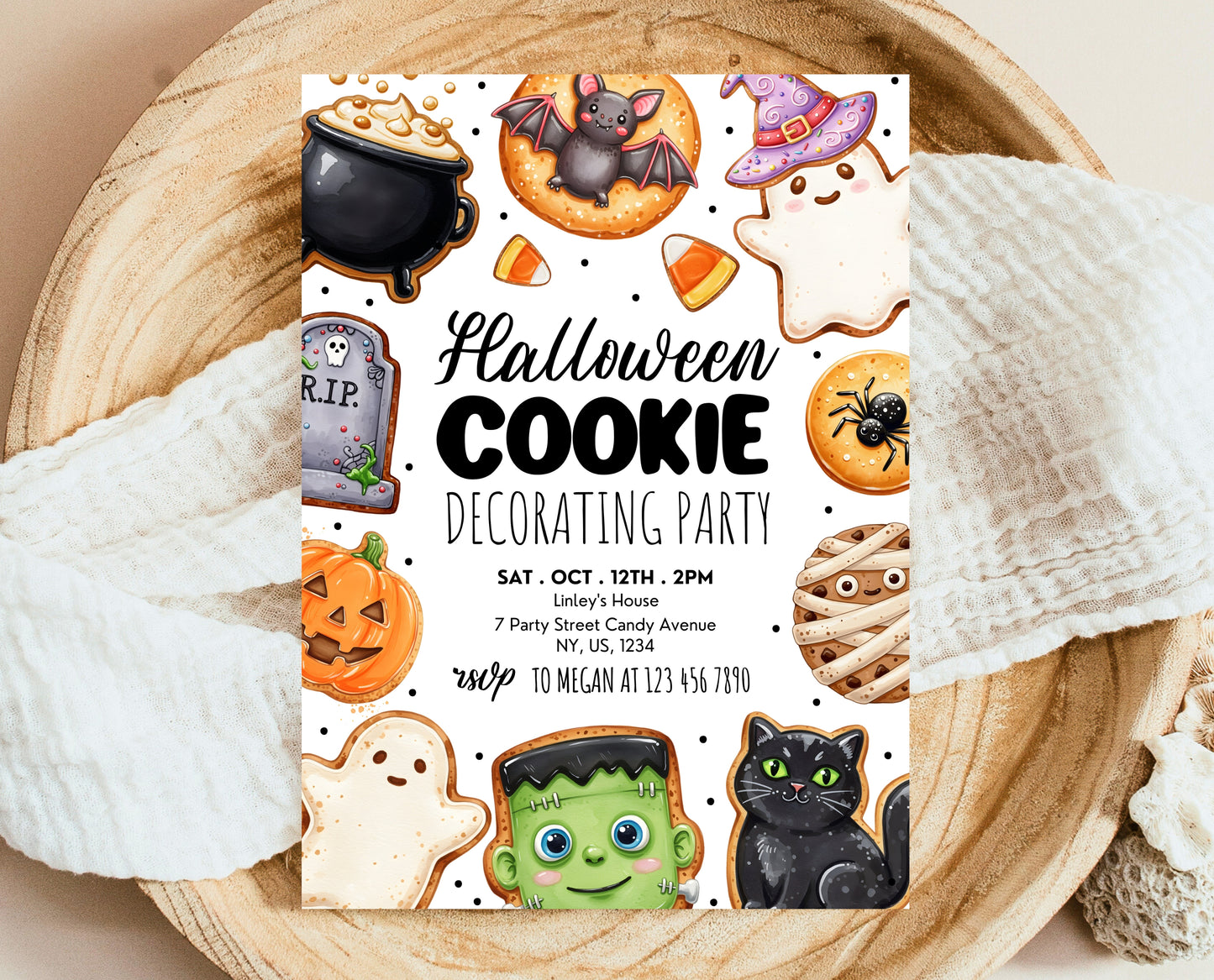 Halloween Cookie Decorating Party Invitation Printable Ghost Pumpkin Bat Baking Card Editable Spooky Trick Treat Digital Instant Download