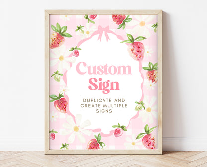 Editable Strawberry Birthday Custom Sign, Whimsical Strawberry Birthday Girl, Printable Pink Strawberries Birthday Custom Banner, GBP06