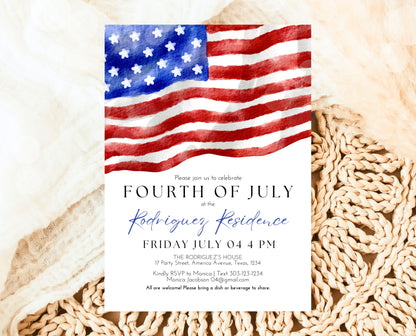 Editable 4th Of July Invitation, Independence Day Invitation, American Barbeque Invitation, July 4th BBQ Invite, Modern July Fourth Invite