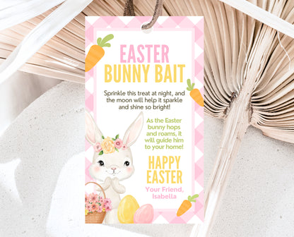 Editable Easter Bunny Bait Tag, Easter Bunny Food Tag, Easter Basket Party Favor Tag, Easter Classroom Gift Tag, Pink Tag, Instant Download