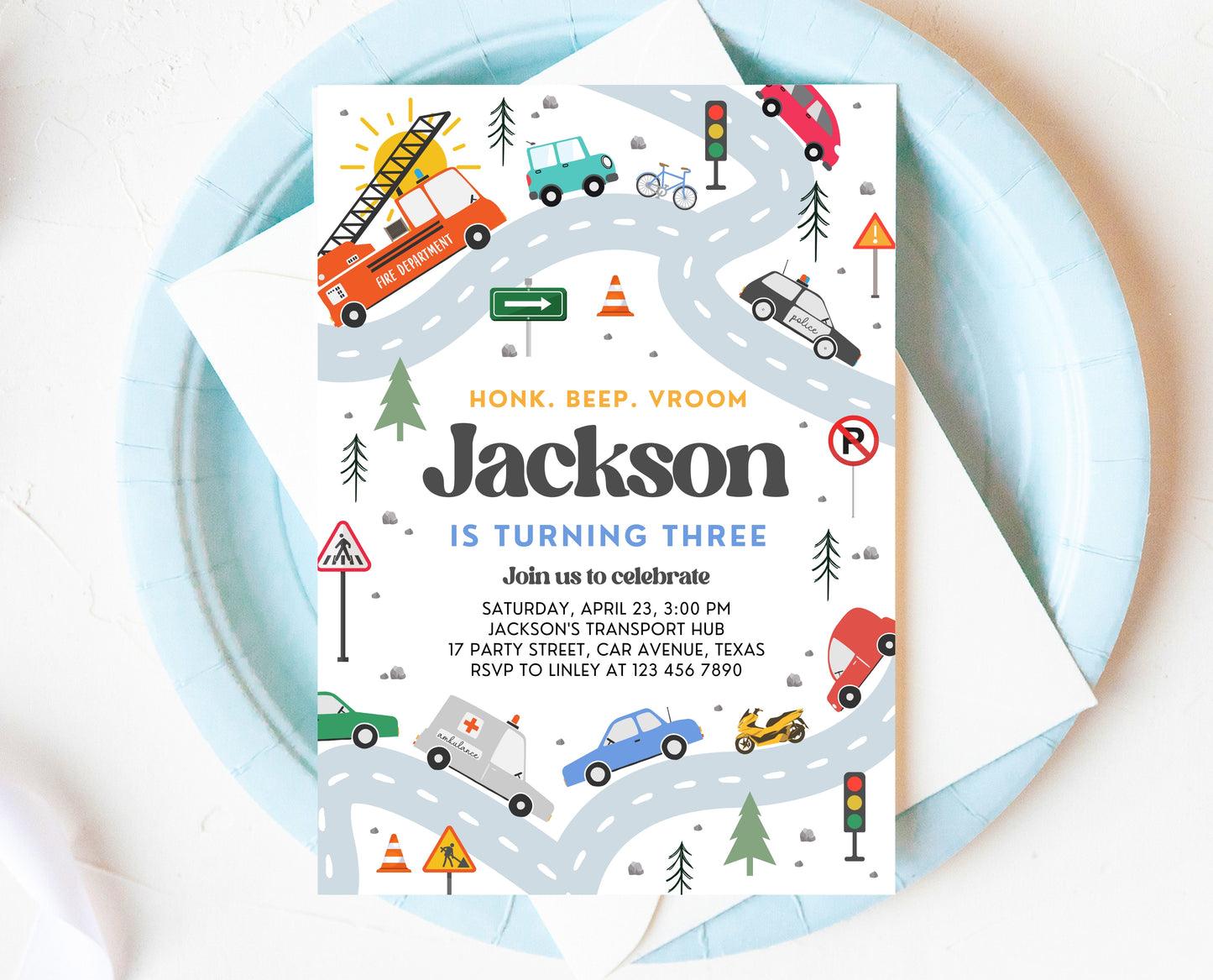 Editable Transportation Birthday Invitation, Truck Birthday Invitation, Cars Birthday Invite, Truck and Cars Birthday Invitation, BBP04