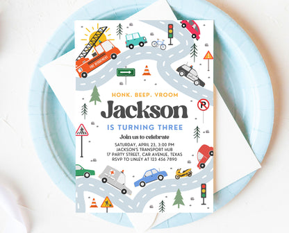 Editable Transportation Birthday Invitation, Truck Birthday Invitation, Cars Birthday Invite, Truck and Cars Birthday Invitation, BBP04