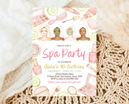 Editable Spa Girls Birthday Invitation, Spa Party Invite, Pamper Birthday Invite, Neutral Glam Party Invite, Spa Girl Birthday Invite, GBP09