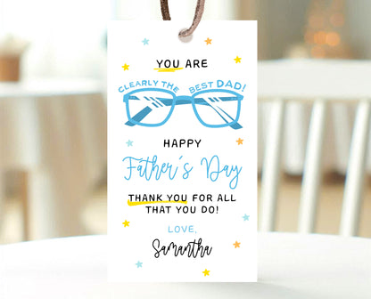 Editable Father's Day Glasses Gift Tag, Printable You Are Clearly The Best Dad Tag, Fathers Day Tag, Happy Father's Day, Instant Download