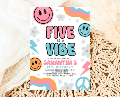 Editable Retro Smiley Birthday Invitation, Retro Smiley Birthday Party, Printable Smiley Birthday Party, Pin Groovy Smiley Invite, GBP18