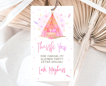 Editable Slumber Party Favor Tag Thank You Gift Tag Spa Sleepunder Glamping Theme Tween Teen Printable Template Instant Download GBP51