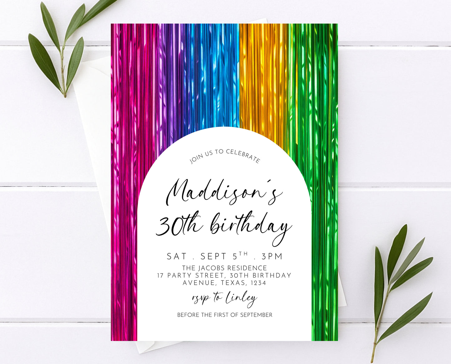 Editable Rainbow Birthday Invitation Streamers Theme Colorful Any Age Party Digital Template Instant Download Printable Invite